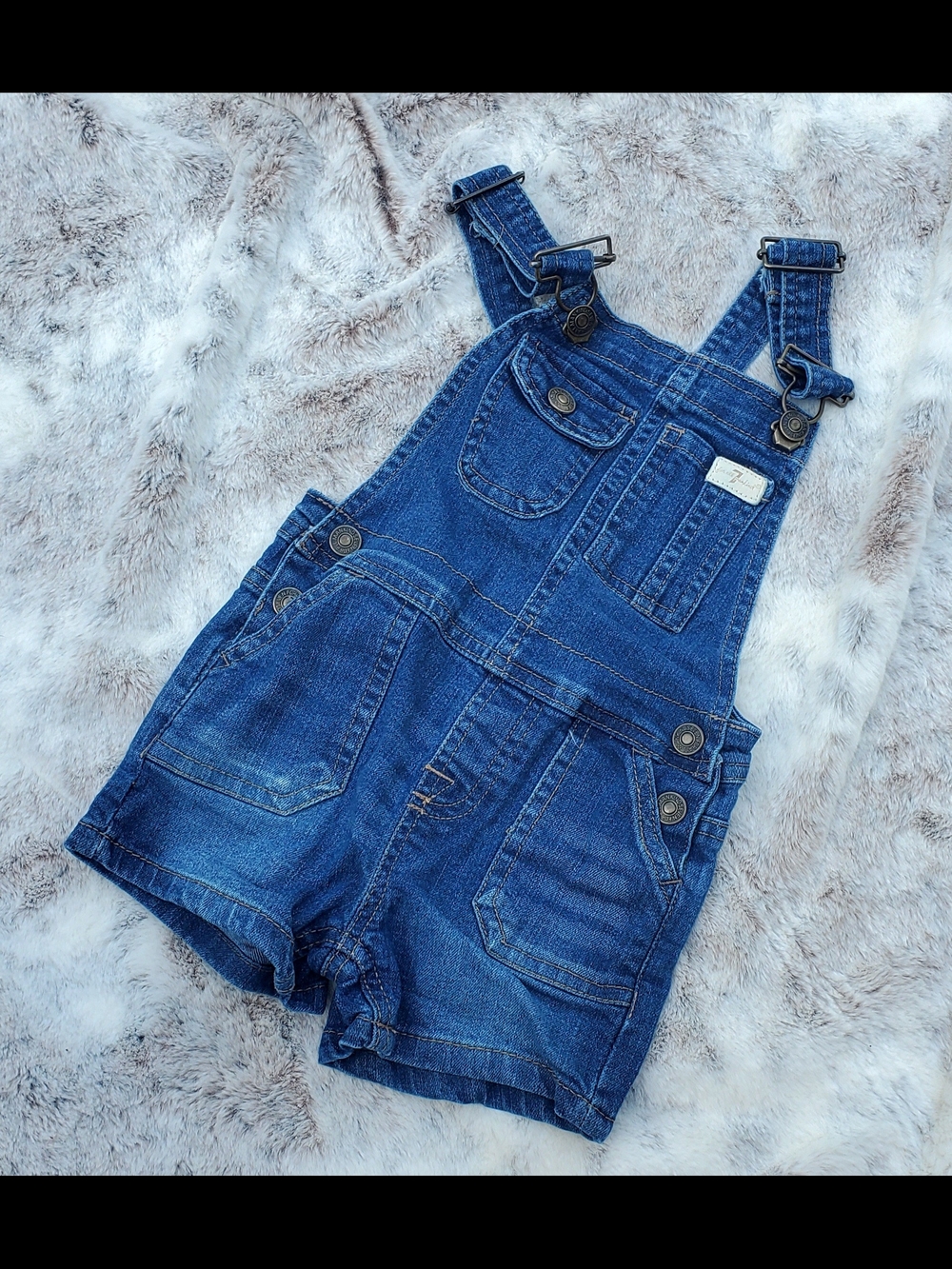7 For All Mankind Blue Denim Short Overalls 2T